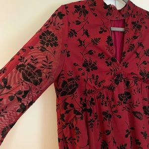 Long sleeve trapeze dress with sheer sleeves